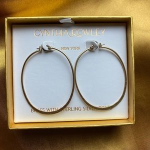 Cynthia Rawley Gold Hoop Earrings Brass with Sterling Silver Post